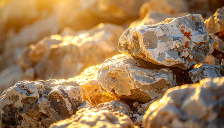 Close up of stones on the beach at sunset. Natural background.の素材
