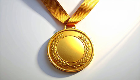 Gold medal on a white background. 3d rendering. Computer digital drawing.の素材