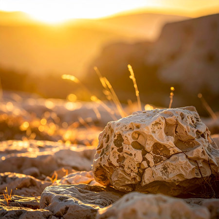 Rock formation in the desert at sunset. Shallow depth of field.の素材