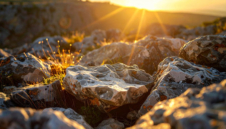 Sunset on the rocks in the mountains. Beautiful summer landscape.の素材
