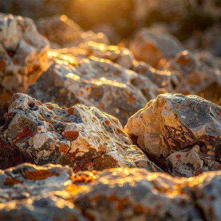 Rocks in the rays of the setting sun. Natural background.の素材