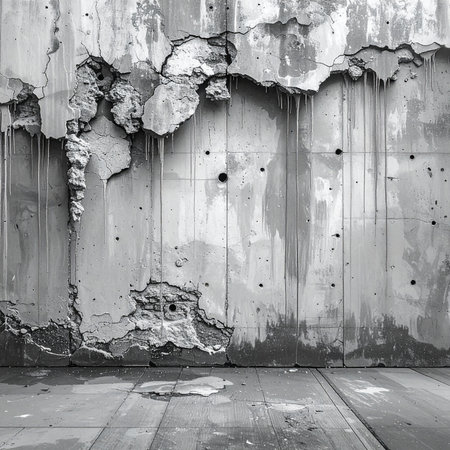 Grunge wall with peeling paint. Black and white.の素材