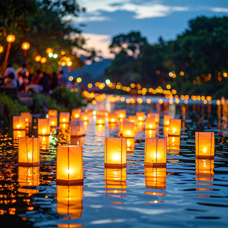 Loy Krathong festival in Chiang Mai, Thailand.の素材