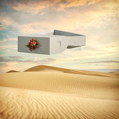 Wedding bouquet in the desert. Conceptual image.の素材