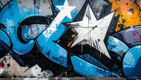 Street art graffiti. Abstract creative drawing fashion colors on the walls of the city. Urban Contemporary Cultureの素材