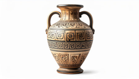 Antique Greek amphora isolated on white background with clipping path.の素材