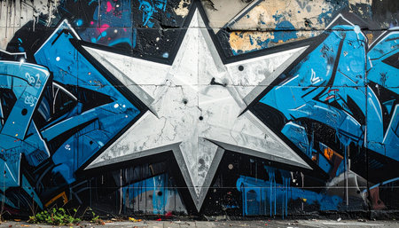 Street art graffiti. Abstract creative drawing fashion colors on the walls of the city. Urban Contemporary Cultureの素材