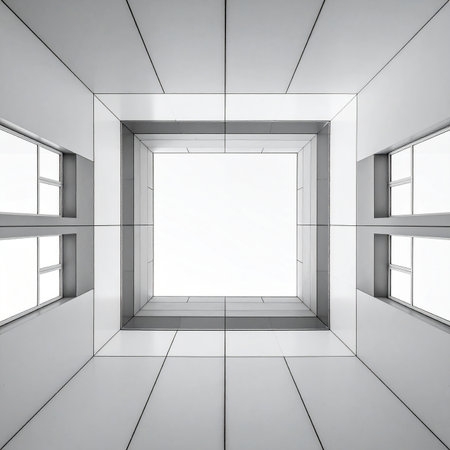 Abstract architecture background, empty room with windows, 3d render illustrationの素材