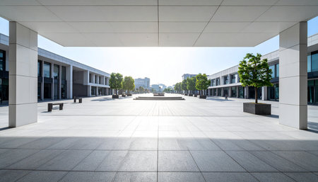 empty square floor and modern building in beijing,china.の素材