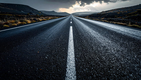 Asphalt road in the mountains of Iceland. Toned image.の素材