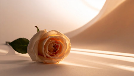 White rose on a light background with shadows from the window. Soft focus.の素材
