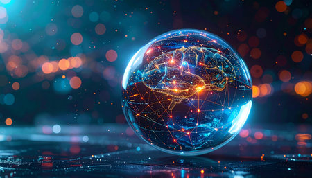 Globe with world map. Global network connection. 3d renderingの素材