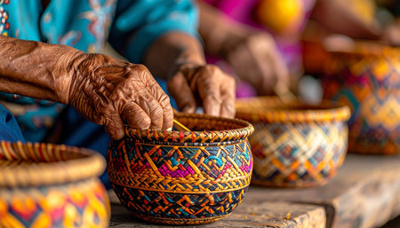 Close-up of hands of an old woman in traditional clothes making handicraftsの素材