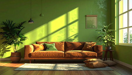 interior with brown sofa. 3d rendered illustration mock-upの素材