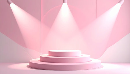Abstract minimal scene with round podium on pink background. 3d renderの素材
