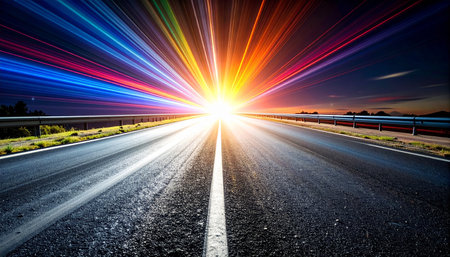 highway with motion blur and sunbeams in china.の素材