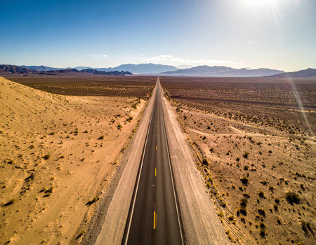 Aerial view of highway in Death Valley National Park, California, USAの素材