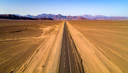 Aerial view of highway in the Namib Desert, Namibiaの素材