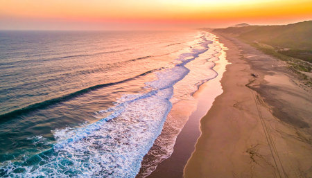 Aerial view of beautiful beach at sunset time. Nature composition.の素材