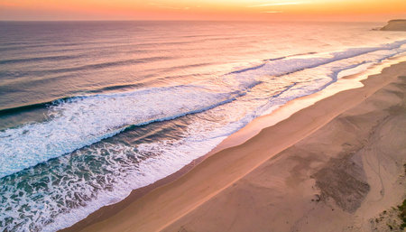 Aerial view of beautiful sunset at Copacabana beach, Boliviaの素材