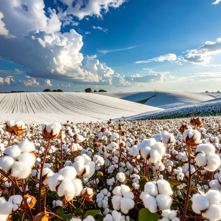 Cotton field in the countryside. Agricultural landscape with cotton field.の素材