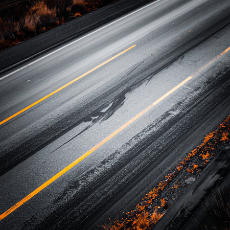 Aerial view of asphalt road in Iceland. Toned image.の素材
