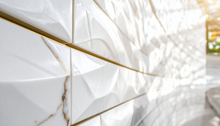 White ceramic tile wall texture background with sunlight and shadow. Modern design pattern.の素材