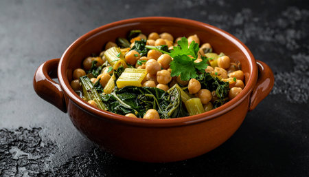 Chickpeas with spinach and chickpeas in a bowlの素材