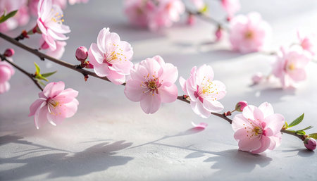 Beautiful blossoming sakura branches on light background, closeupの素材