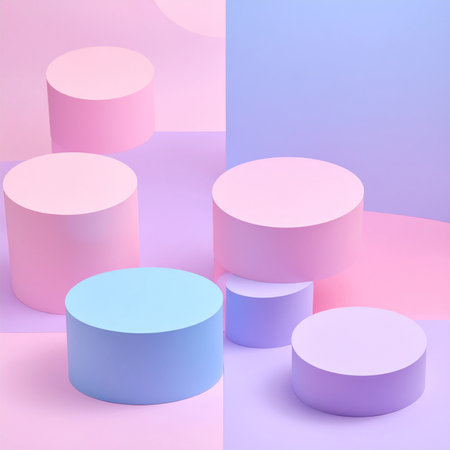 3d render of podiums in pastel colors. Abstract background.の素材