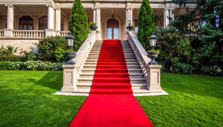 Red carpet in front of the entrance to the opera house, Tuscany, Italyの素材