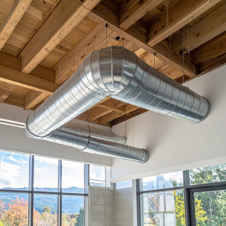 Interior of a modern house, ceiling with metal pipes. Nobody insideの素材
