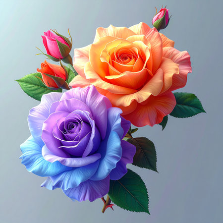 Bouquet of colorful roses on a gray background. Vector illustration.の素材