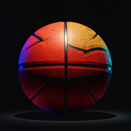 Basketball ball in neon light on a black background. 3d illustrationの素材