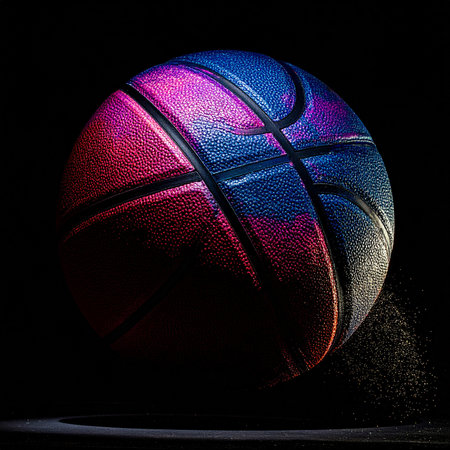 Basketball ball on black background. 3D illustration. Studio shot.の素材