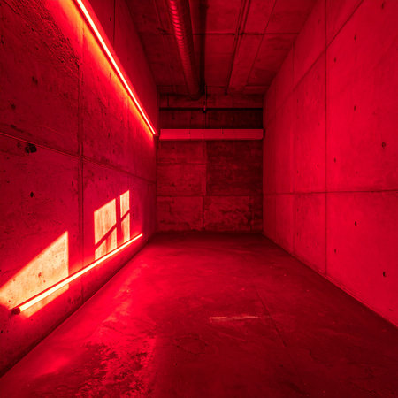 3D rendering of an empty room with neon light in the centerの素材