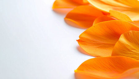 Orange petals on a white background with copy space for text.の素材