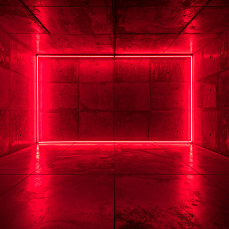 Red neon light in the dark room. 3d render illustration.の素材