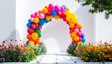 Colorful balloons in the garden with white wall background, Thailand.の素材