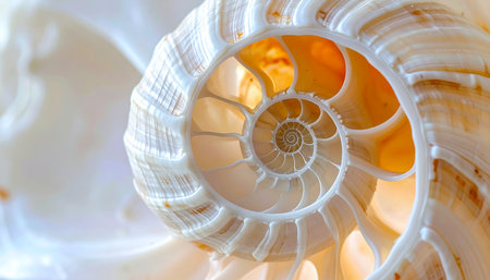 close up of the spiral shell of a conch shell in the seaの素材