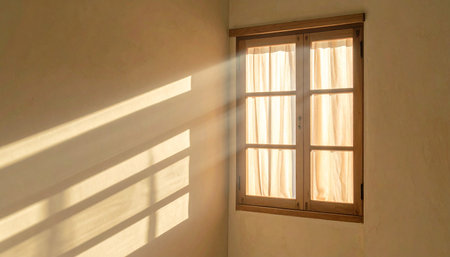 Sunlight through the window in a room with light from the windowの素材