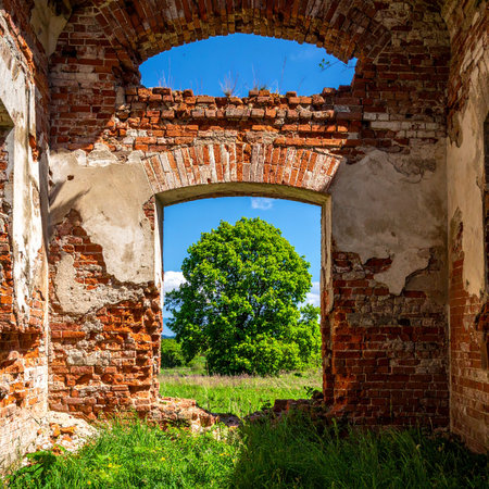 The ruins of an old abandoned Orthodox church, the village of Mitino, Kostroma region, Russia. The year of construction is 1800. Currently, the temple is abandoned.の素材