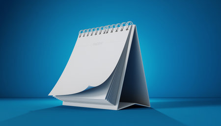 Blank paper calendar on blue background. 3d render illustration.の素材