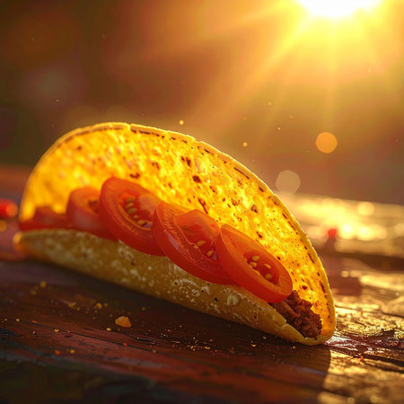 Sandwich with meat, tomato and cheese on a wooden background.の素材