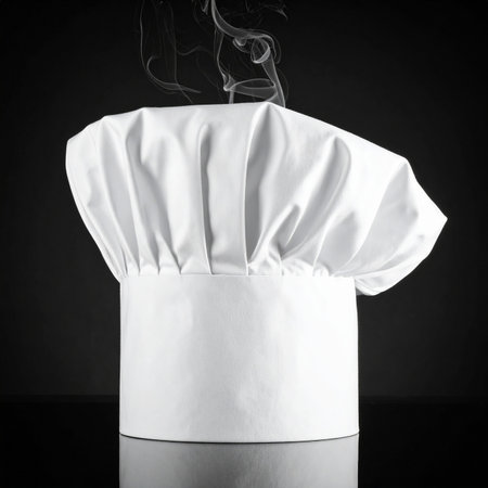 Chef hat with smoke on a black background. Studio shot.の素材