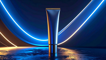 Cosmetic cream tube on a dark background. 3D rendering.の素材