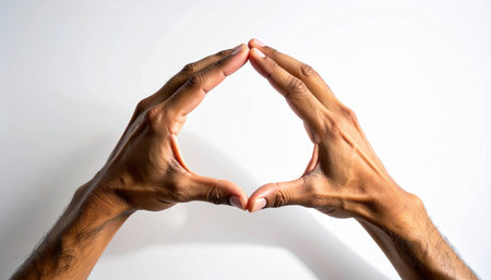 Hands in the form of a heart on a white background.の素材