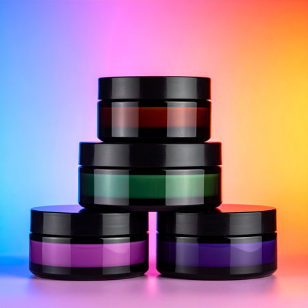 Cosmetic cream in black containers on a colorful background. 3d renderingの素材
