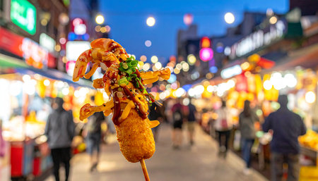 Street food in Seoul, South Korea. Street food at night.の素材