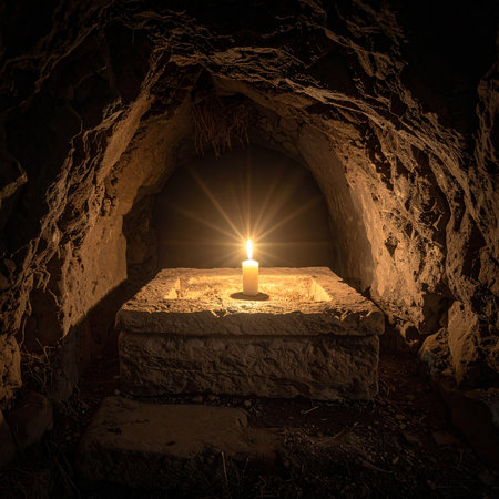 Candle in the cave. Light in the cave. 3d renderingの素材